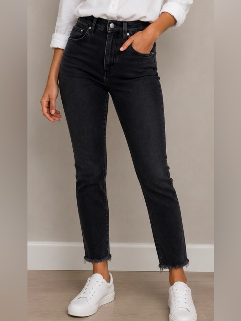 We The Free People Jeans Skinny Slim Vintage Black Raw Hem Fray